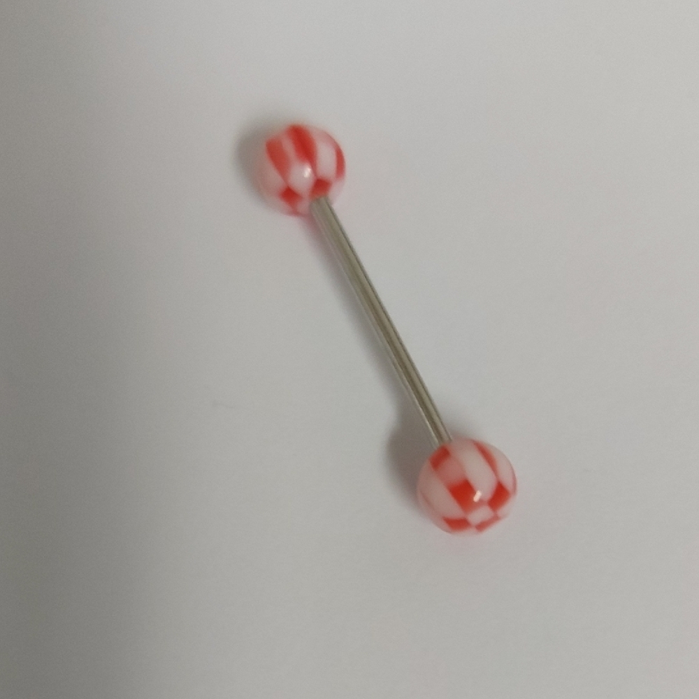 Red and White Striped Barbell Piercing